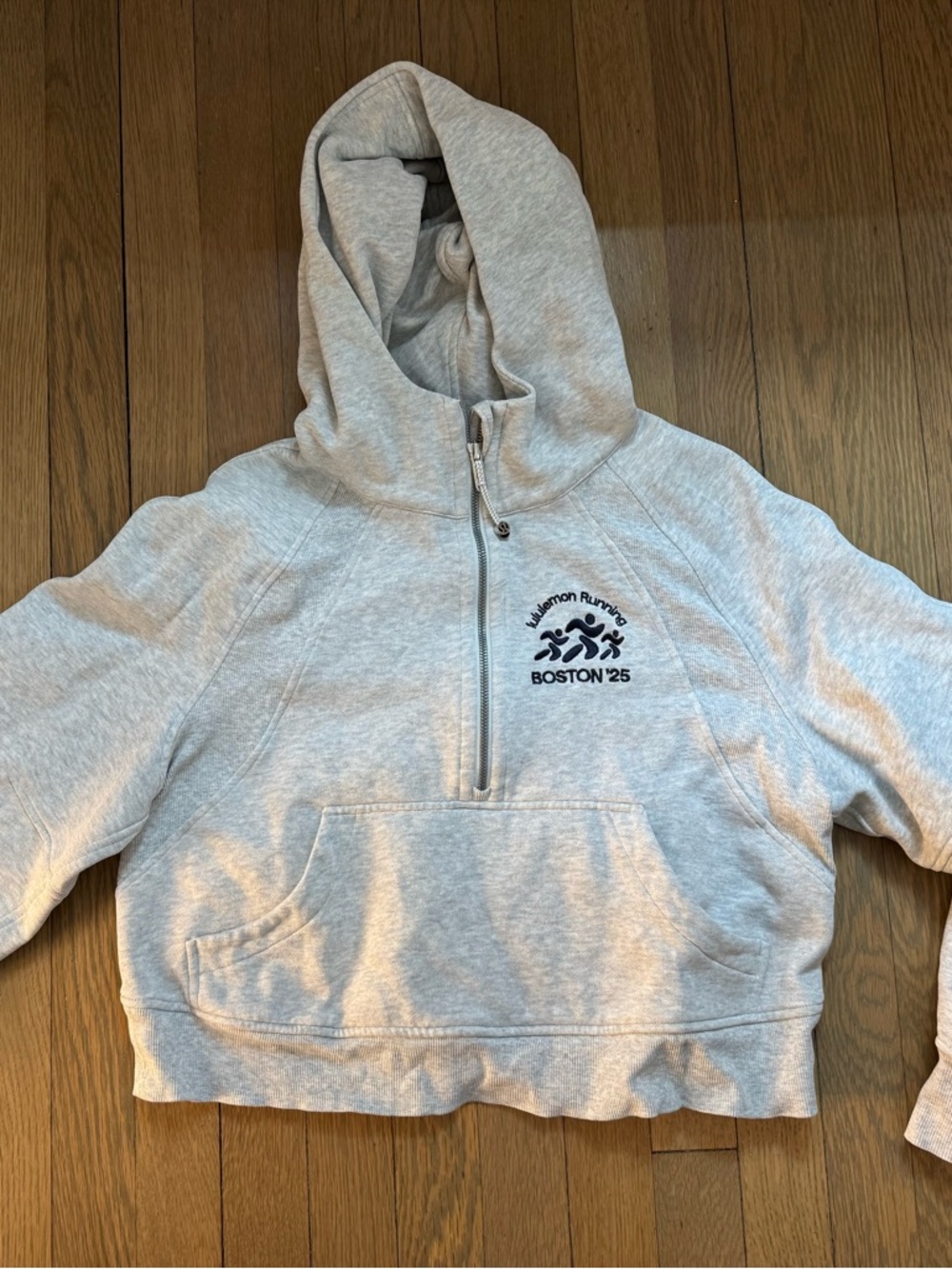 lululemon athletica Light Gray Half-Zip Hoodie with Navy Boston '25 Logo